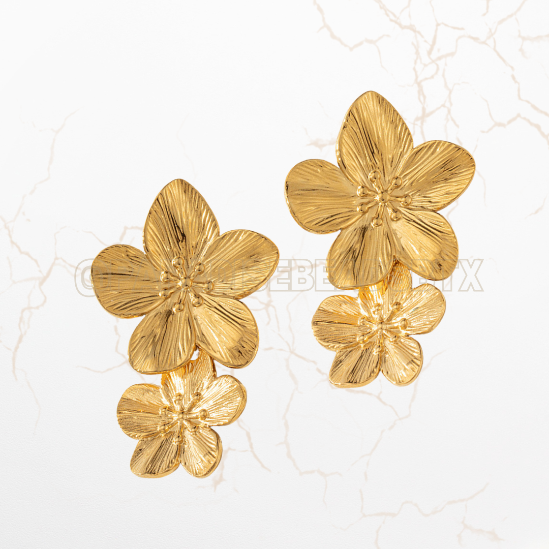 18k Gold Plated Flower Dangle Earrings