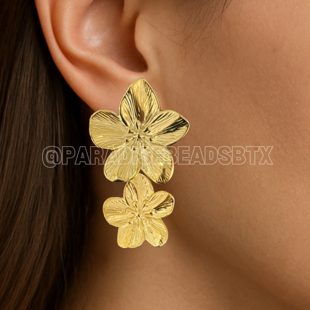 18k Gold Plated Flower Dangle Earrings
