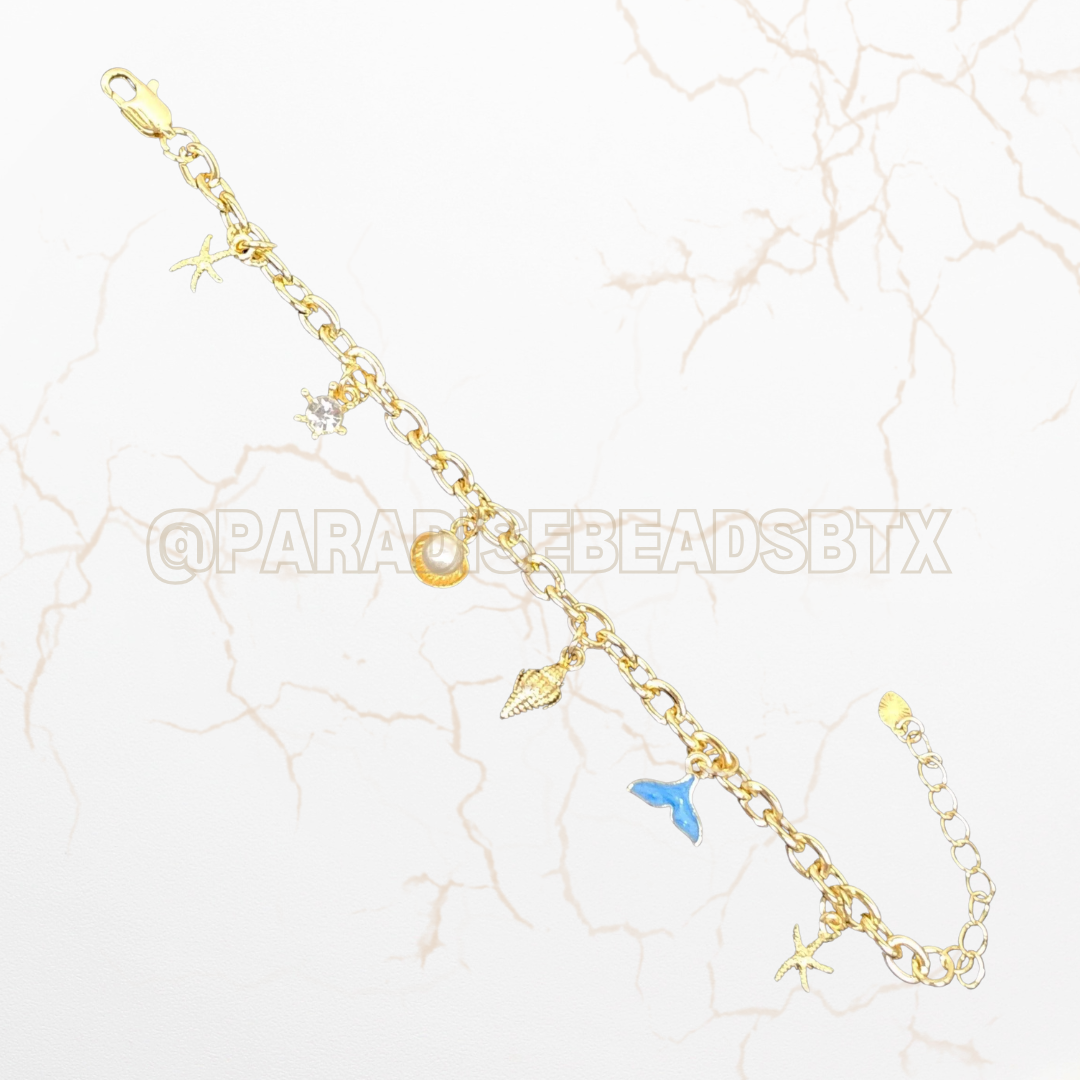 18k Gold Filled Sea Theme Charm Bracelet