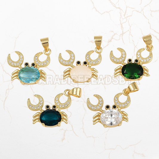 18K Gold Plated Cubic Zirconia Crab Pendants