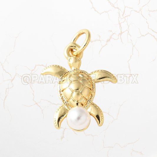 18K Gold Plated Turtle Charm w/Pearl